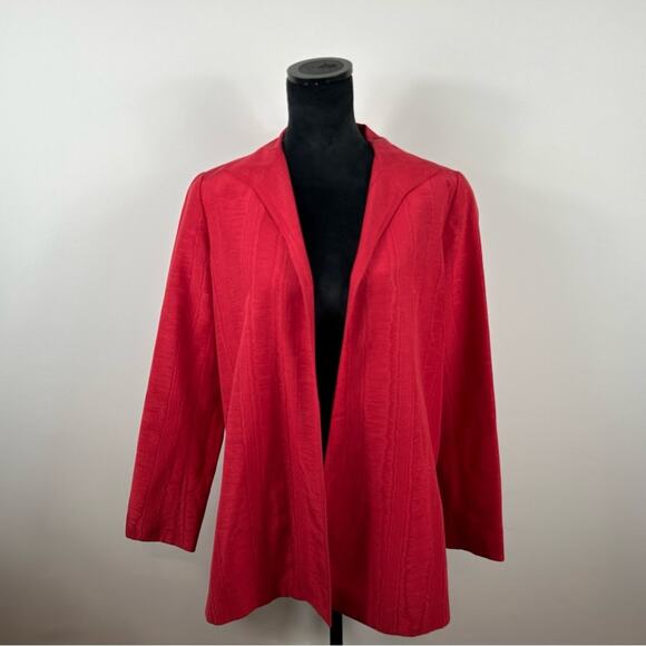 Lafayette New York148 Red Cotton Blend Open Front Boxy Short Pocket Jacket Size4 - Picture 1 of 9